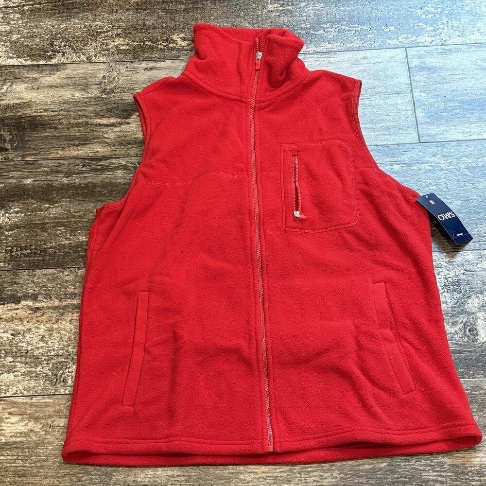 Chaps Vest Womens 1X Red Fleece‎ Full Zip Sleeveless Pocket Sport Outdoor NEW